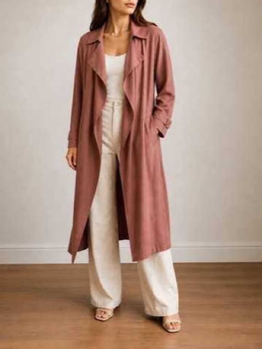 Babaton Lawson Tawny- Rosewood Open-Front Drape Trench Sz Large